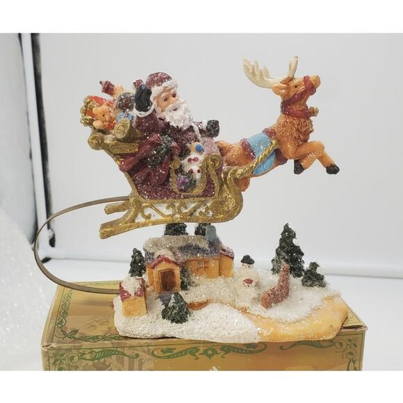 VTG Cracker Barrel Resin Santa & Sleigh with Flying Reindeer Bouncing Statue IOB - Picture 3 of 8